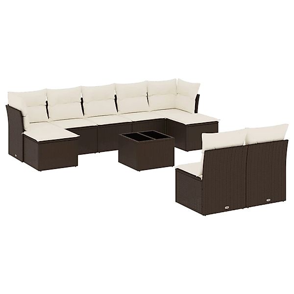 vidaXL 10-Tlg Garten-Sofagarnitur mit Kissen Braun Poly Rattan 3218283 günstig online kaufen