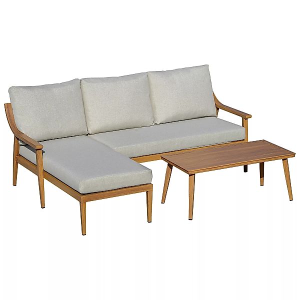 Outsunny Gartenmöbel Set für 3 Personen mit Chaiselongue Doppelsofa Tisch N günstig online kaufen