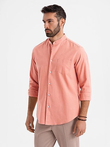 OMBRE Langarmhemd Herren Leinenhemd mit Stehkragen günstig online kaufen