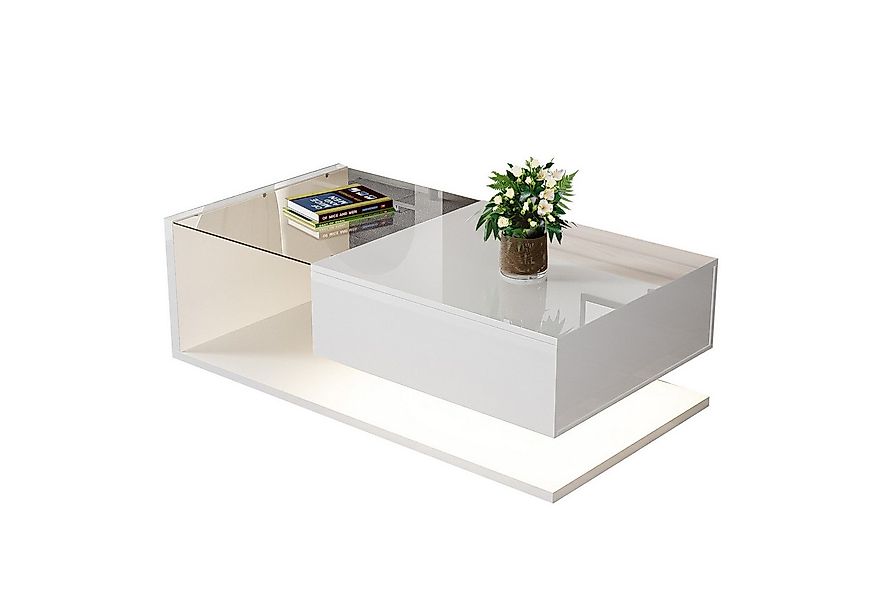Merax Couchtisch hochglanz Beistelltisch mit Stauraum und Glastischplatte, günstig online kaufen