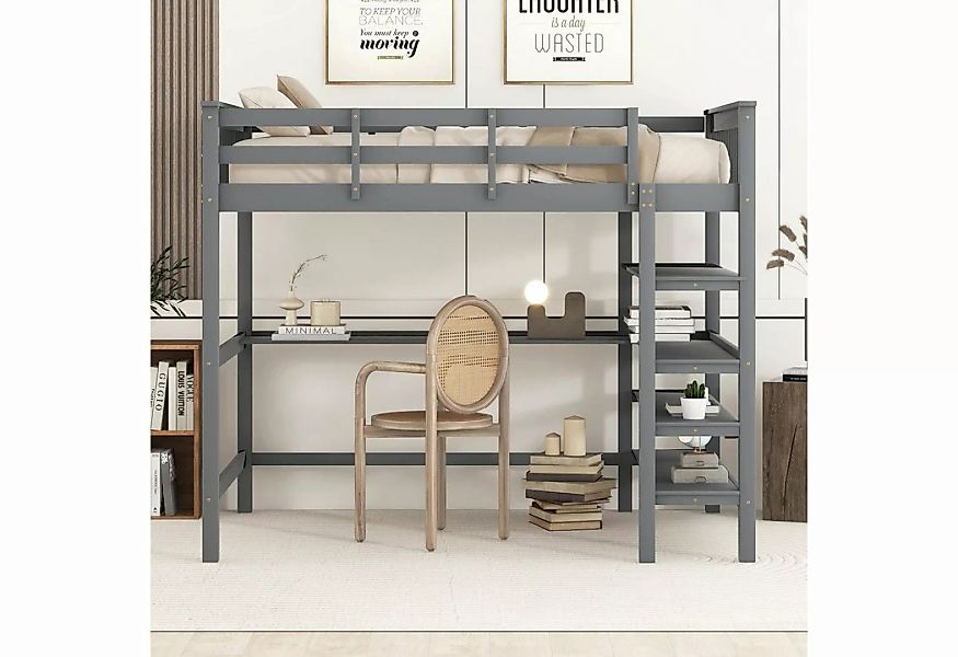 Fangqi Hochbett 90 x 200cm Kinder-Hochbett mit Tisch und Ablagefächern,Grau günstig online kaufen