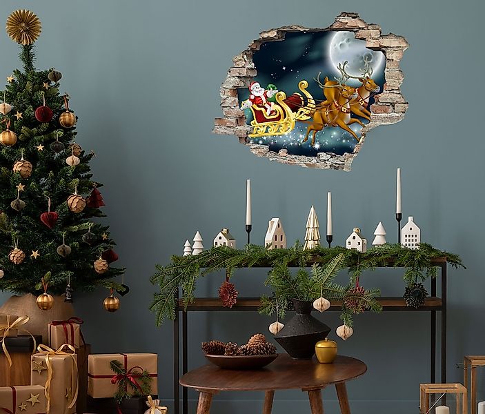 queence 3D-Wandtattoo "Weihnachtsmann mit Rudolf" selbstklebender Wandstick günstig online kaufen