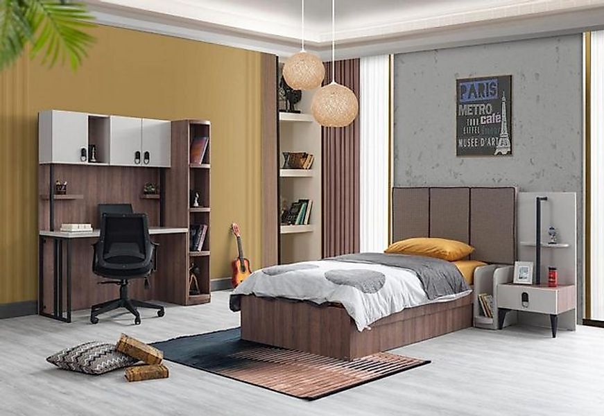 JVmoebel Bett Kinderzimmer Set Bett Nachttisch Schreibtisch Bücherregal Mod günstig online kaufen