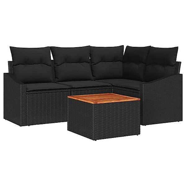 vidaXL Garten-Sofa-Set mit Kissen 5-Tlg Schwarz Poly Rattan 3347828 günstig online kaufen