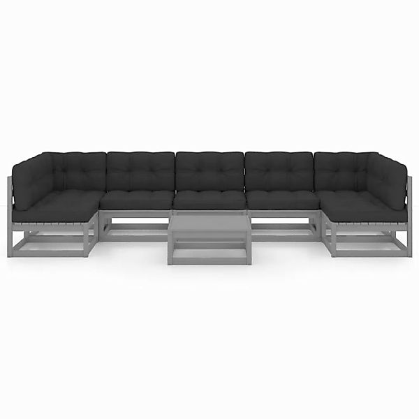 8-tlg. Garten-lounge-set Mit Kissen Grau Kiefer Massivholz günstig online kaufen