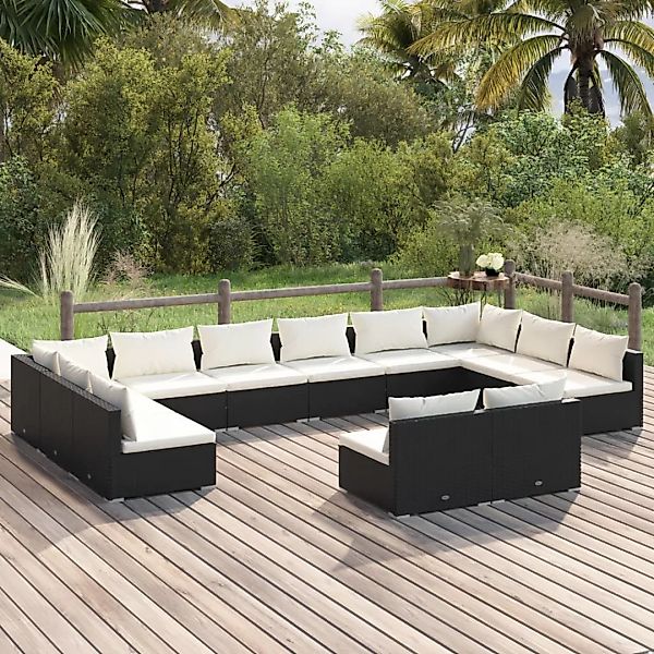 Vidaxl 12-tlg. Garten-lounge-set Mit Kissen Schwarz Poly Rattan günstig online kaufen