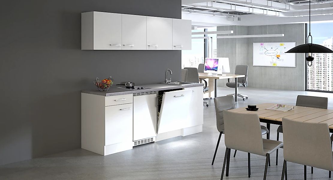 Flex-Well Exclusiv Büroküche Joelina 210 cm Weiß günstig online kaufen