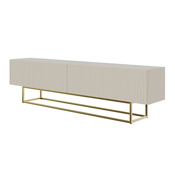 Selsey TV-Lowboard Veldio mit Lamellenfront 175 cm Greige mit Goldenem Gest günstig online kaufen