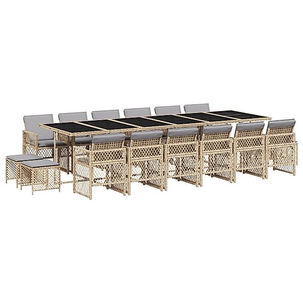 vidaXL 17-Tlg Garten-Essgruppe mit Kissen Beige Poly Rattan 3210828 günstig online kaufen