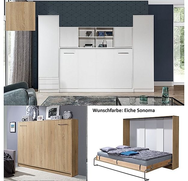 QMM TraumMöbel Schrankbett Wandbett HB 90x200 mit 2 Schränken & Aufsatz (Mö günstig online kaufen