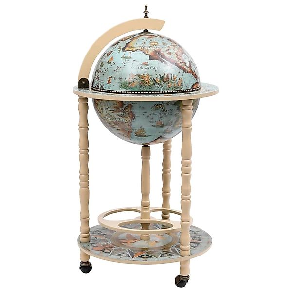 Globus-bar Mit Flaschenregal Eukalyptusholz Blau günstig online kaufen