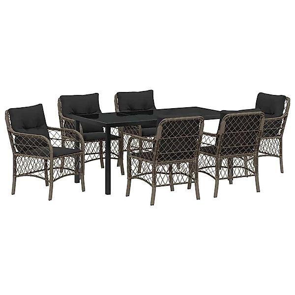 vidaXL Garten Essgruppe mit Kissen 7-Tlg Grau Poly Rattan 3380222 günstig online kaufen