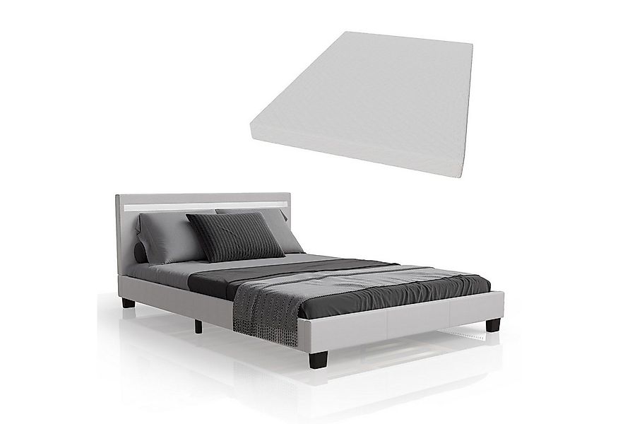 Juskys Polsterbett Paris, 140x200 cm, RGB-LED, Kunstleder, weiches Kopfteil günstig online kaufen