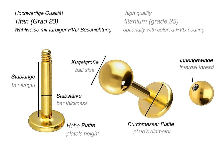 PIERCINGLINE Piercing-Set Titan Labret (Labrets / günstig online kaufen