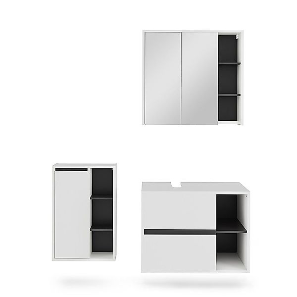 Vicco Badmöbel-Set Viola, Weiß/Grau, 3 Teile, günstig online kaufen