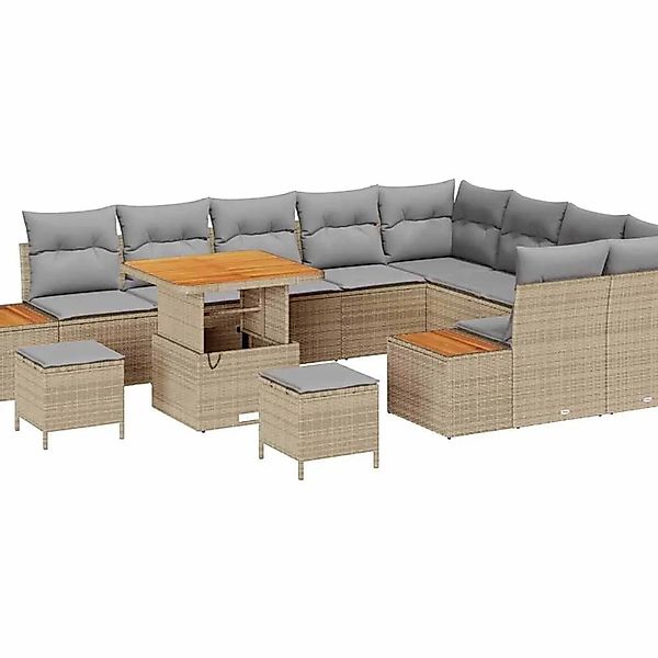 vidaXL Gartensofa-Set mit Kissen mit Speicher 12 Stk Beige Poly Rattan 3364 günstig online kaufen