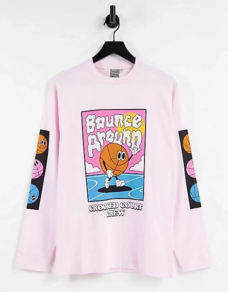 Crooked Tongues – Langärmliges Shirt in Rosa mit „Bounce Around“-Print günstig online kaufen