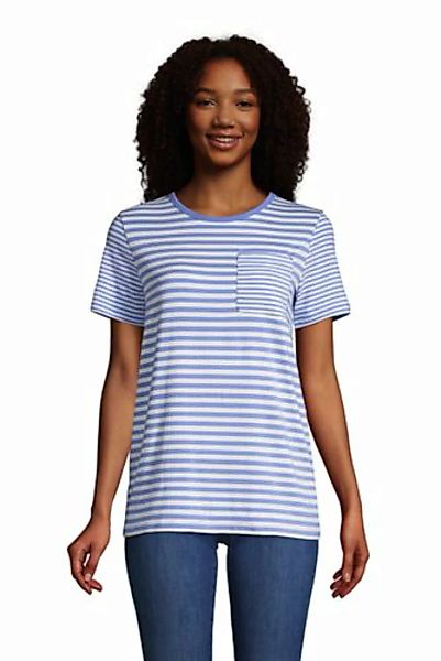 Gestreiftes Shirt aus Baumwoll/Modal mit Brusttasche und kurzen Ärmeln, Dam günstig online kaufen
