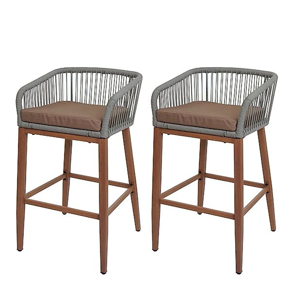 MCW Barhocker O22 2er-Set Hellgrau Kissen Taupe Holz-Optik günstig online kaufen