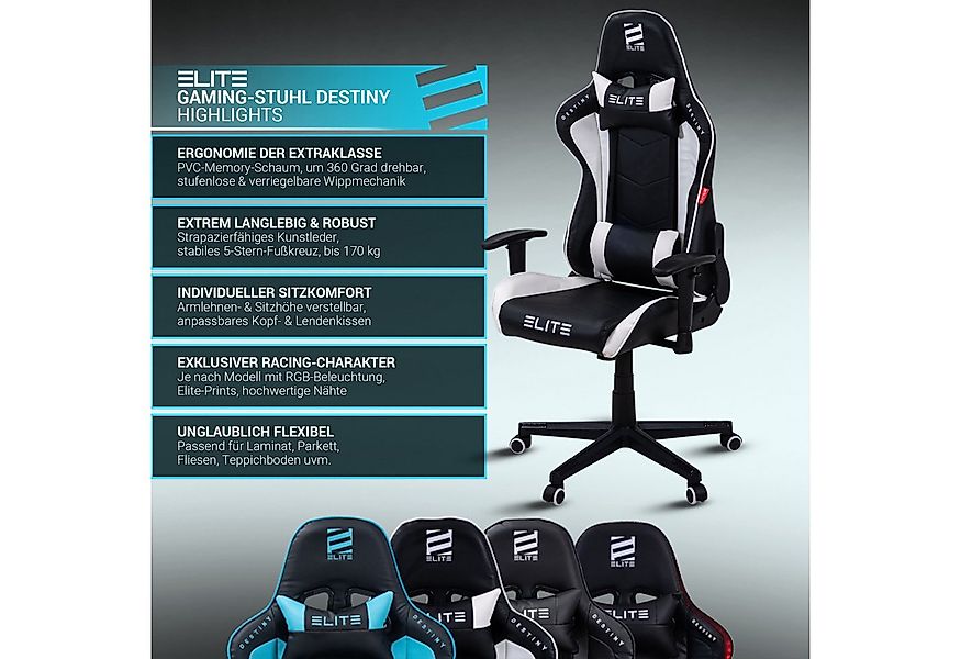 ELITE Gaming Gaming-Stuhl Ergonomischer Bürostuhl Destiny inkl. Rücken- & N günstig online kaufen
