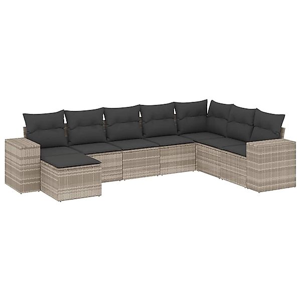 vidaXL 8-Tlg Garten-Sofagarnitur mit Kissen Hellgrau Poly Rattan 3255299 günstig online kaufen