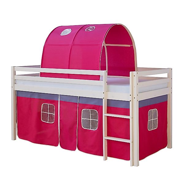 Homestyle4u Hochbett 90x200 Weiß Vorhang Pink 1561 günstig online kaufen