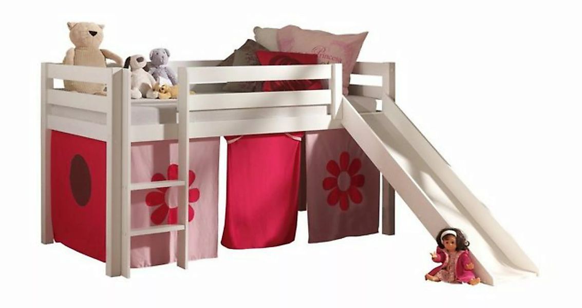 Natur24 Kinderbett Spielbett mit Rutsche Pino Kiefer massiv 90x200cm Weiß günstig online kaufen