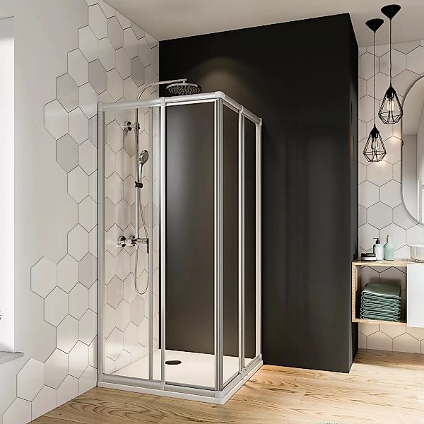 Breuer Eckeinstieg Schiebetür Fara 4 Silber Matt Klarglas inkl. CER+ 70-80 günstig online kaufen