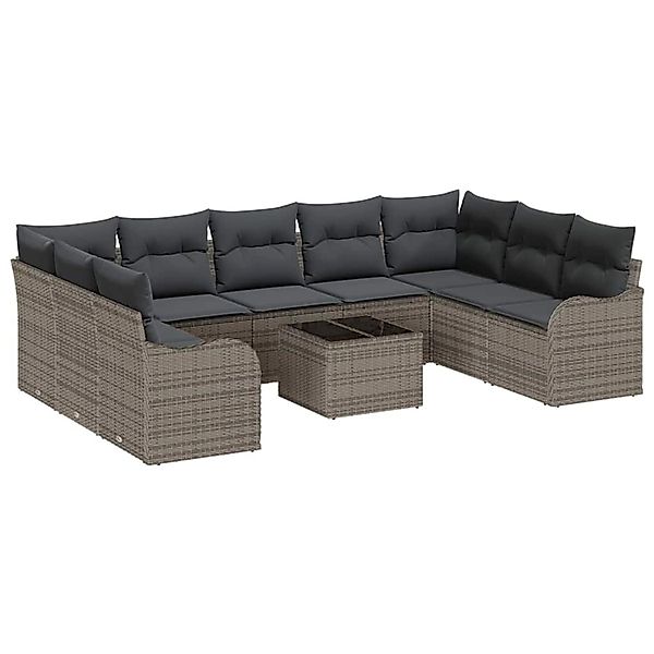 vidaXL Garten-Sofa-Set mit Kissen 10-Tlg Grau Poly Rattan 3354538 günstig online kaufen