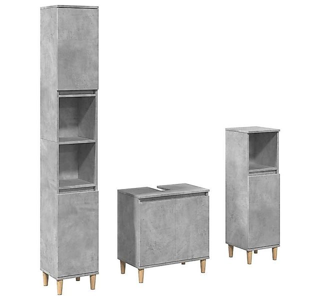 vidaXL Badezimmer-Set 3-tlg. Badmöbel-Set Betongrau Holzwerkstoff, (1-St) günstig online kaufen