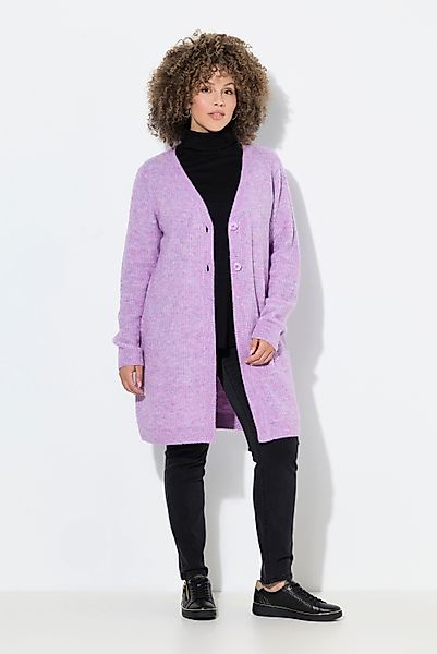 Ulla Popken Strickjacke Long-Strickjacke Rippstrick V-Ausschnitt günstig online kaufen