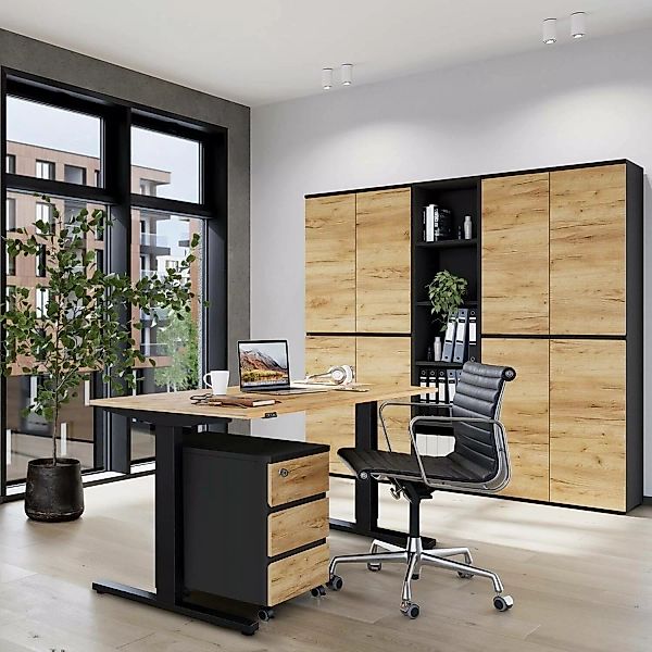 Büromöbel Set mit höhenverstellbarem Schreibtisch 180 cm LUGANO-01 in Graph günstig online kaufen