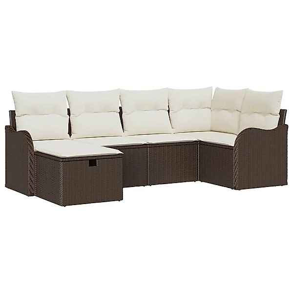 vidaXL Gartensofa-Set mit Kissen 6 Stk Braun und Creme Poly-Rattan 3358977 günstig online kaufen