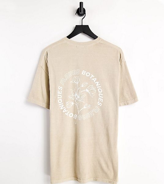 New Look – Oversize-T-Shirt mit Rückenprint in verwaschenem Stein-Neutral günstig online kaufen