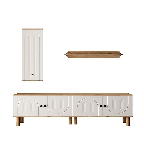 Wohnwand 3-teilig, bestehend aus Highboard, Lowboard und Wandboard, Naturfa günstig online kaufen