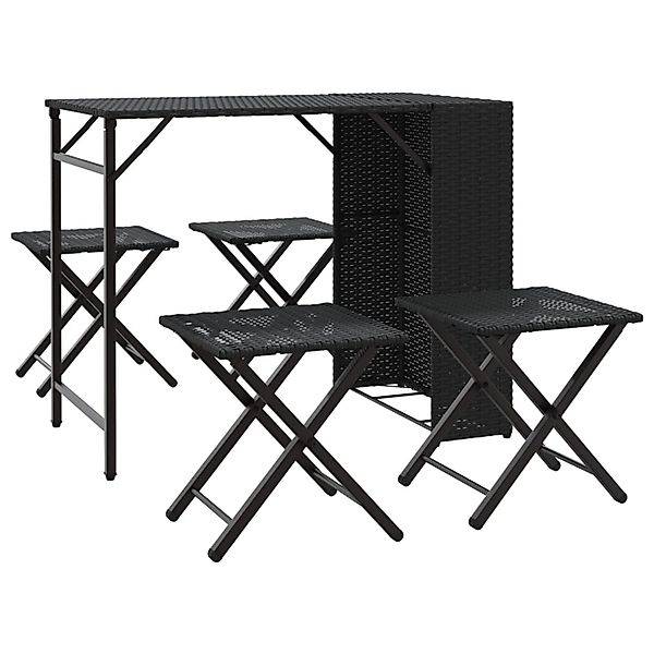 vidaXL 5-Tlg Garten-Essgruppe Faltbar Schwarz Poly Rattan 365944 günstig online kaufen