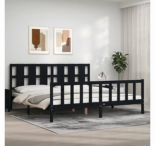 furnicato Bett Massivholzbett mit Kopfteil Schwarz 180x200 cm günstig online kaufen