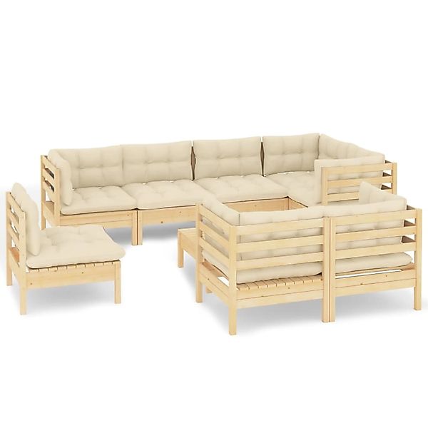 vidaXL 9-tlg Garten-Lounge-Set mit Creme Kissen Massivholz Kiefer Modell 8 günstig online kaufen