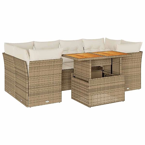 vidaXL 7-Tlg Garten-Sofagarnitur mit Kissen Beige Poly Rattan 3326893 günstig online kaufen