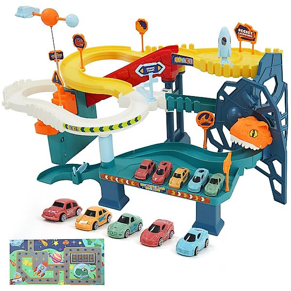 LBLA Spiel-Parkgarage Dinosaurier Weltraum-Rennbahn (Dynamisches Auto-Spiel günstig online kaufen