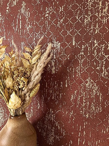 Newroom Vliestapete, Rot Tapete Vintage Ornamente - Glanztapete Mustertapet günstig online kaufen