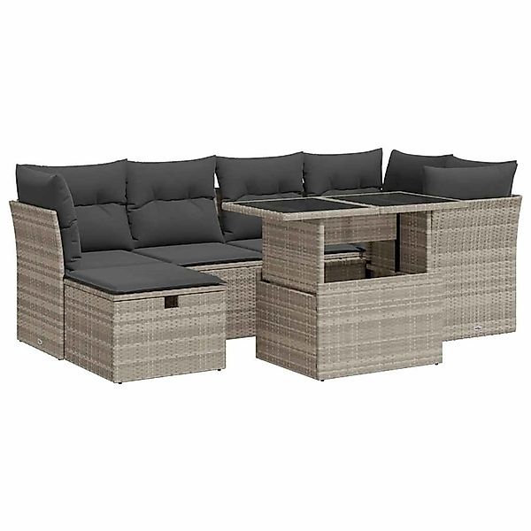 vidaXL 7-Tlg Garten-Sofagarnitur mit Kissen Hellgrau Poly Rattan 3327782 günstig online kaufen