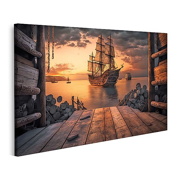 islandburner Leinwandbild Piratenschiff im Hafen mit günstig online kaufen