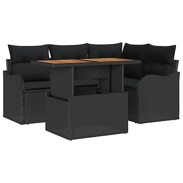 vidaXL 5-Teiliges Garten-Sofa-Set mit Kissen in Schwarz aus Poly Rattan 335 günstig online kaufen