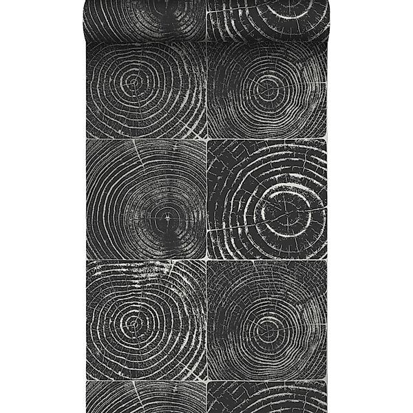 Origin Wallcoverings Tapete Querschnitte von Baumstämmen Schwarz und Silber günstig online kaufen