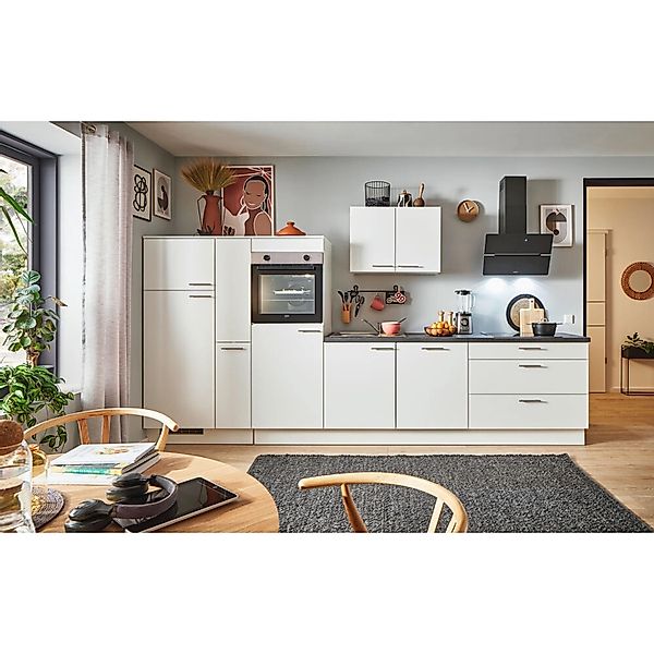 pino Küchenzeile 360 cm Weiß Anschlag,inks 1 Geräte-, 1 Apothekerschrank günstig online kaufen