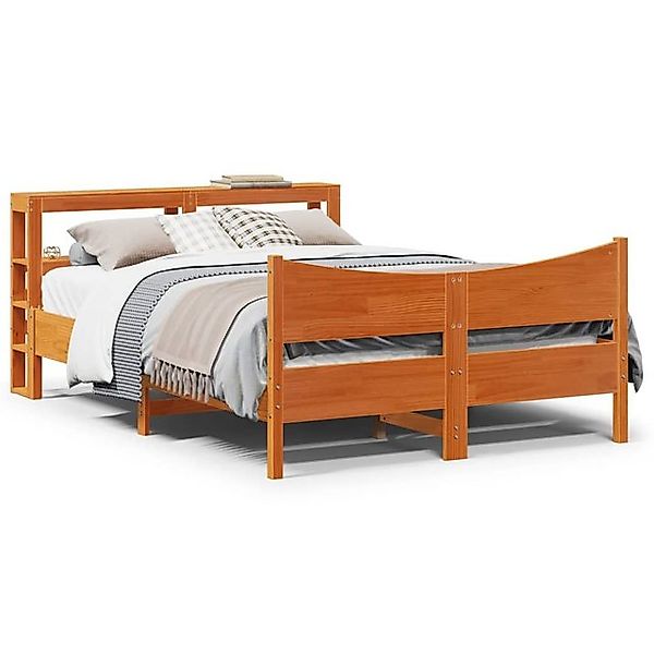 vidaXL Bett, Massivholzbett mit Kopfteil Wachsbraun 140x190 cm Kiefer günstig online kaufen