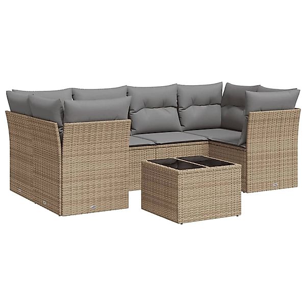 vidaXL 7-Tlg Garten-Sofagarnitur mit Kissen Beige Poly Rattan 3249108 günstig online kaufen