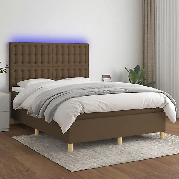 Vidaxl Boxspringbett Mit Matratze & Led Dunkelbraun 140x200 Cm Stoff günstig online kaufen