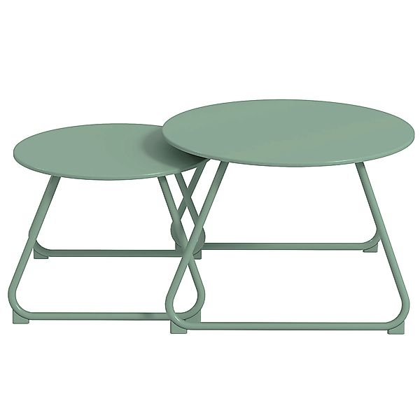 Outsunny Set mit 2 stapelbaren runden Garten-Couchtischen aus Epoxid-Metall günstig online kaufen